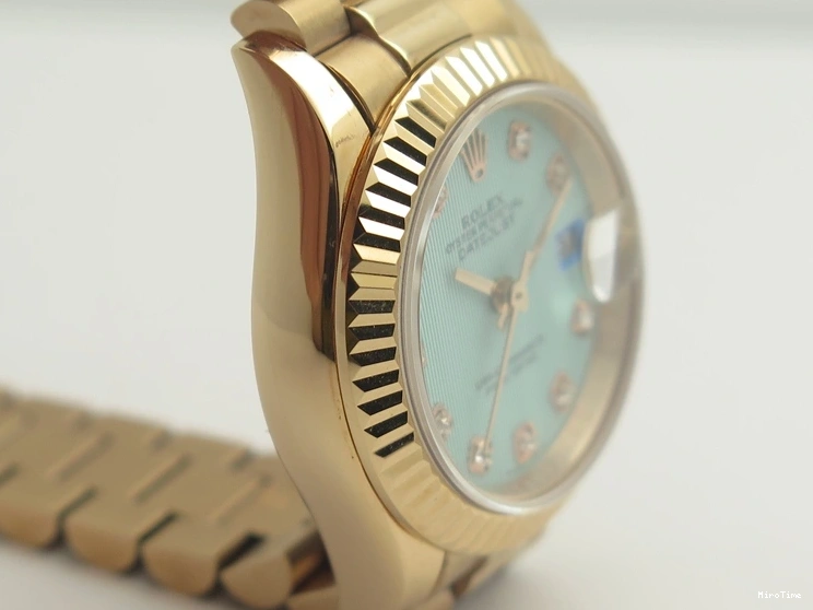 MiroTime 0210 Flexible DateJust 28mm RG BP Maker Best Edition Ice Blue Diam Dial Fluted Bezel On RG Bracelet ETA 3444